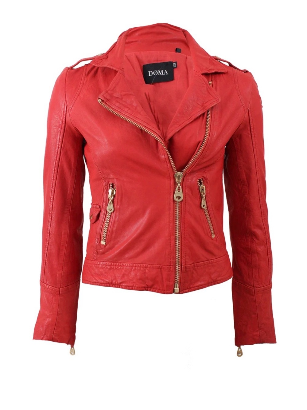 DOMA Leather Moto Jacket 
Red leather with big silver zippers small